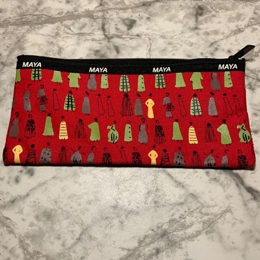Maya Red Pattern Makeup Bag Zipper Cosmetic Pouch Travel Case NWOT